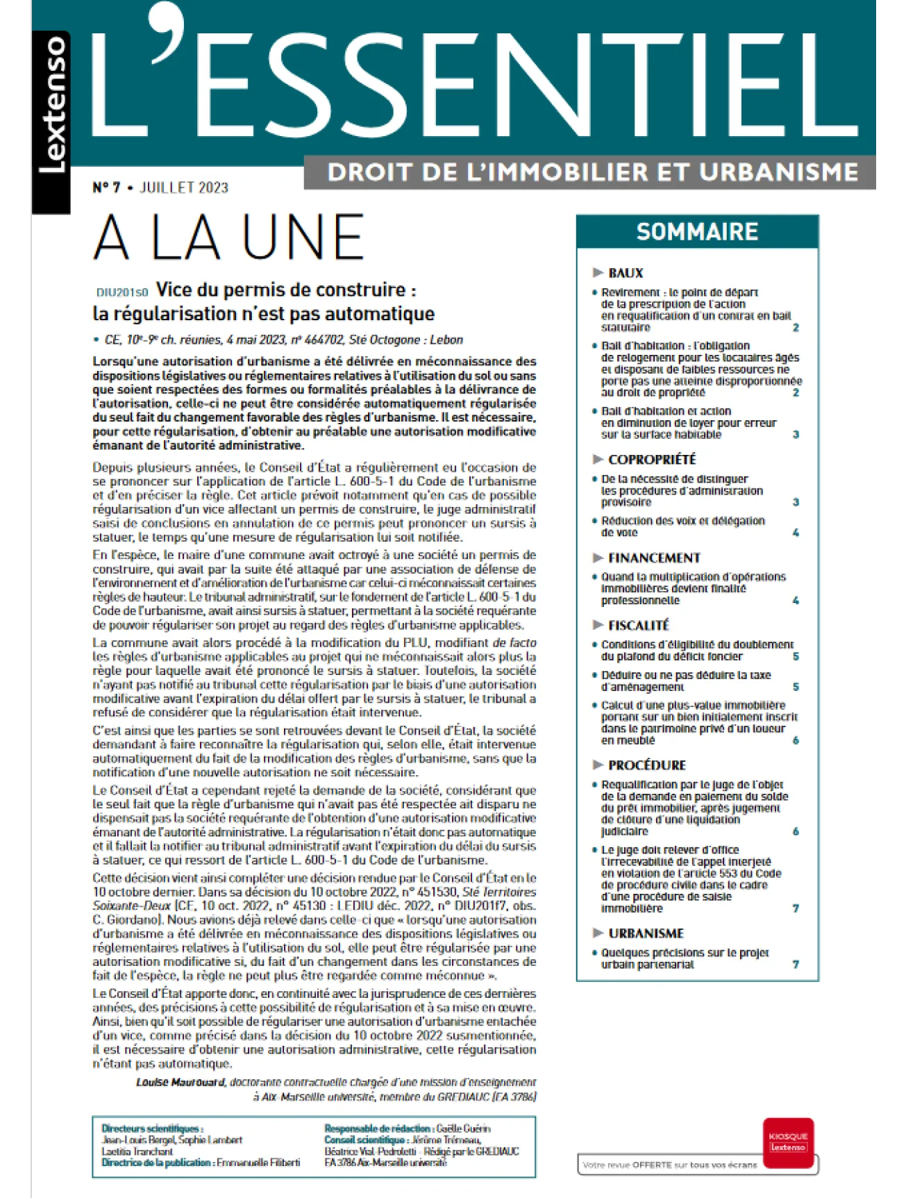 Dernière couverture — essentiel droit immobilier urbanisme