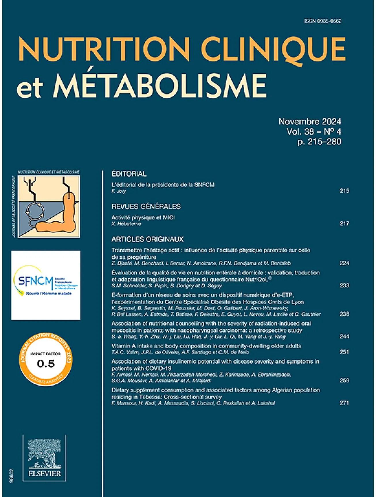 Dernière couverture — Nutrition Clinique Metabolisme